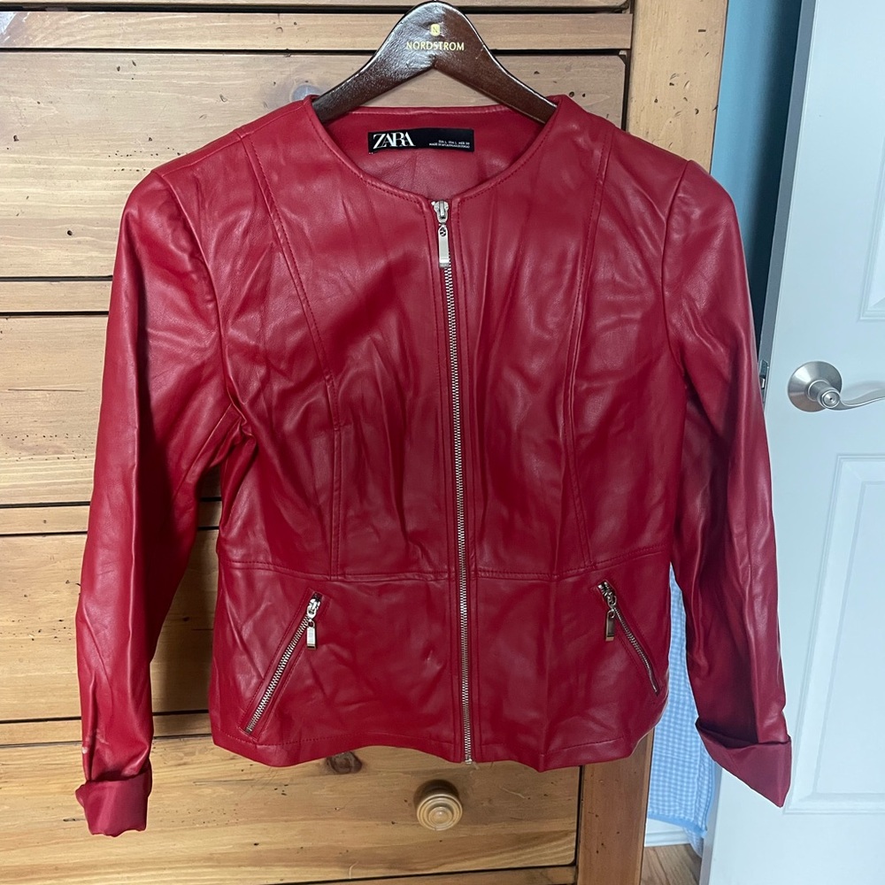 Zara Women's Vibrant Red pho, Leather Jacket